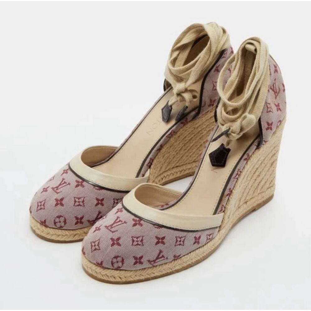 Louis Vuitton Authentic Pink Monogram Canvas Starboard Wedge Espadrille Size 36